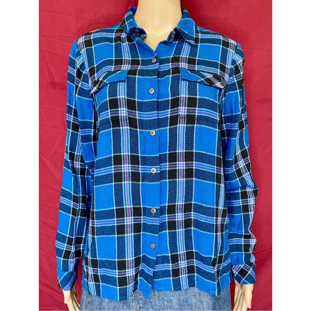 J Jill Blue Plaid Utility Camp Shirt SP NWT